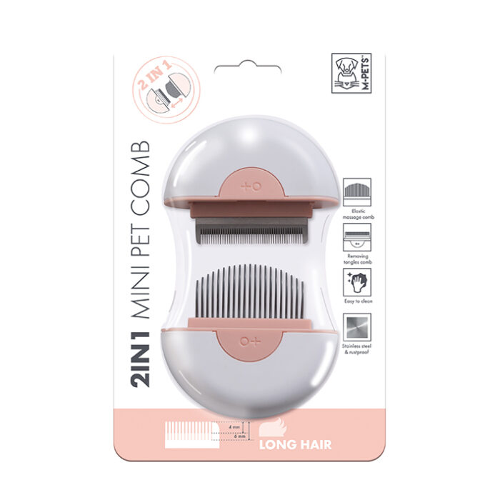 2-in-1 Mini Pet Comb – Long Hair Pink
